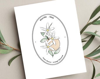 Florida US State Flower Art Printable | Orange Blossom Watercolor Floral Accent Wall Decor