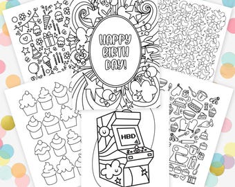 20 Hand-Drawn Happy Birthday Coloring Pages | Party Activity Printable Signs