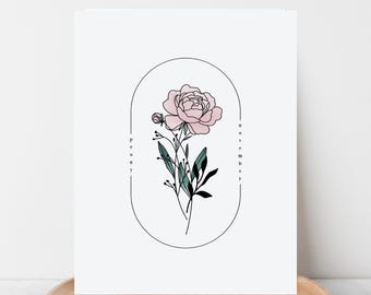 November Birth Flower Peony Printable | Pink Floral Digital Wall decor