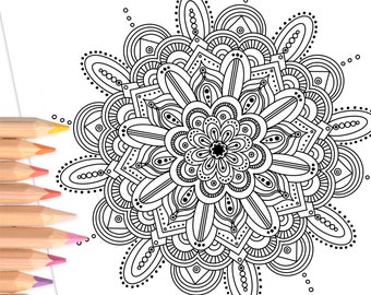 Mandala Flower Blossom | Hand-Drawn Coloring Page Print & Color | Digital Printable