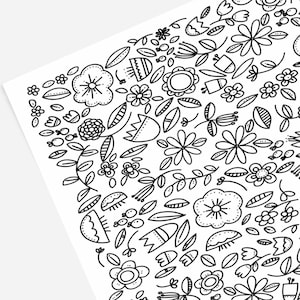 Modern Floral Doodles | Hand-Drawn Coloring Page Print & Color | Digital Art Illustrated Doodles Artwork DIY Creative Activity