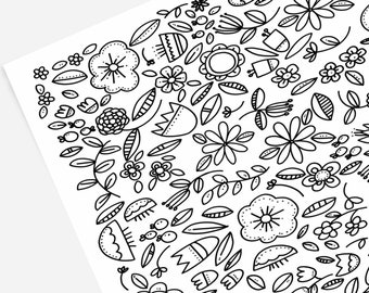 Modern Floral Doodles | Hand-Drawn Coloring Page Print & Color | Digital Art Illustrated Doodles Artwork DIY Creative Activity