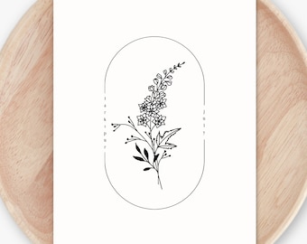 July Birth Flower Larkspur Printable | Cottagecore Garden Inspired Birthday Gift