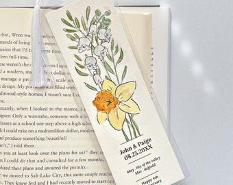 Hand Painted Couples Birth Flower Bookmark | Personalized Floral Bouquet Page Marker