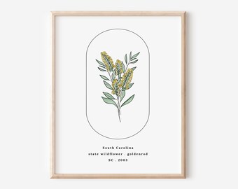 South Carolina State Wildflower | Goldenrod Watercolor Floral Art Printable | SC US Floral Gift