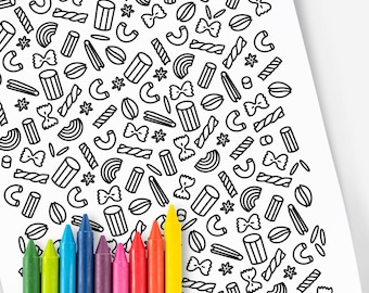 Pasta Noodles Coloring Page Printable | Foodie Coloring Sheet | Relaxing Calming Color Sheets