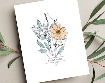 4th Anniversary Couples Birth Flower Bouquet Printable | Personalized Birthday Gift | Digital Wall Decor