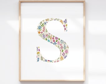Wildflower Medley Monogram Initial Art Print | Hand Painted Letter Wall Decor