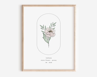 Indiana State Flower | Peony Watercolor Floral Art Printable