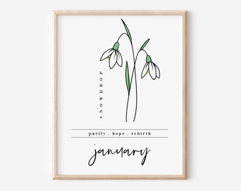 January Birth Flower Snowdrop Digital Art Printable | Birthday Gift For Mom | Watercolor Floral Decor | Floral Inspired Gift for Jan