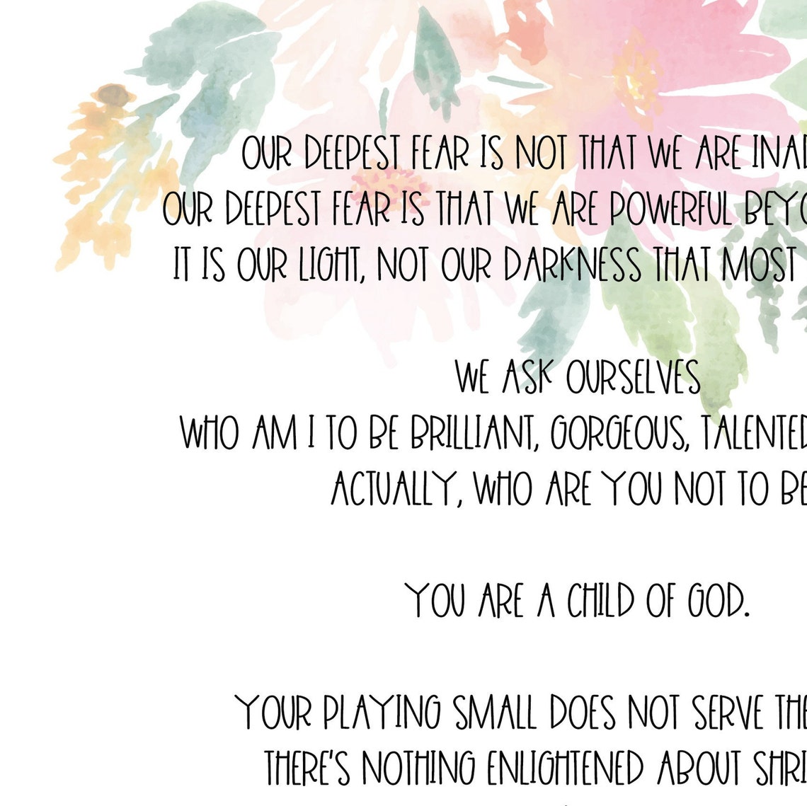Our Deepest Fear Full Poem Watercolor Farmhouse Floral | Etsy