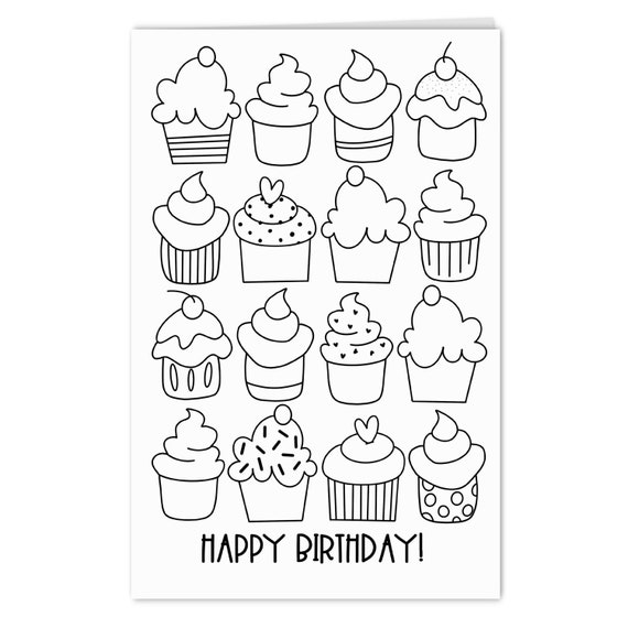 happy birthday card printable coloring page digital card etsy