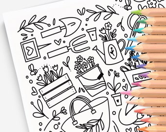 Spring Garden Flowers Printable Coloring Page | Hand-Drawn Print & Color | Digital Coloring Sheets | Garden Inspired