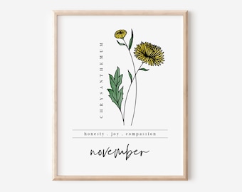 November Chrysanthemum Birth Flower Digital Art Printable
