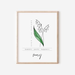 Mai Maiglöckchen Geburtsblume Digital Art Printable | Blumengarten inspiriertes Geschenk für Mai Geburtstage | Geschenk zum Muttertag