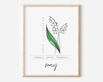 May Lily of the Valley Birth Flower Digital Art Printable | Floral Garden Inspired Gift for May Birthdays | Gift for Mother's Day