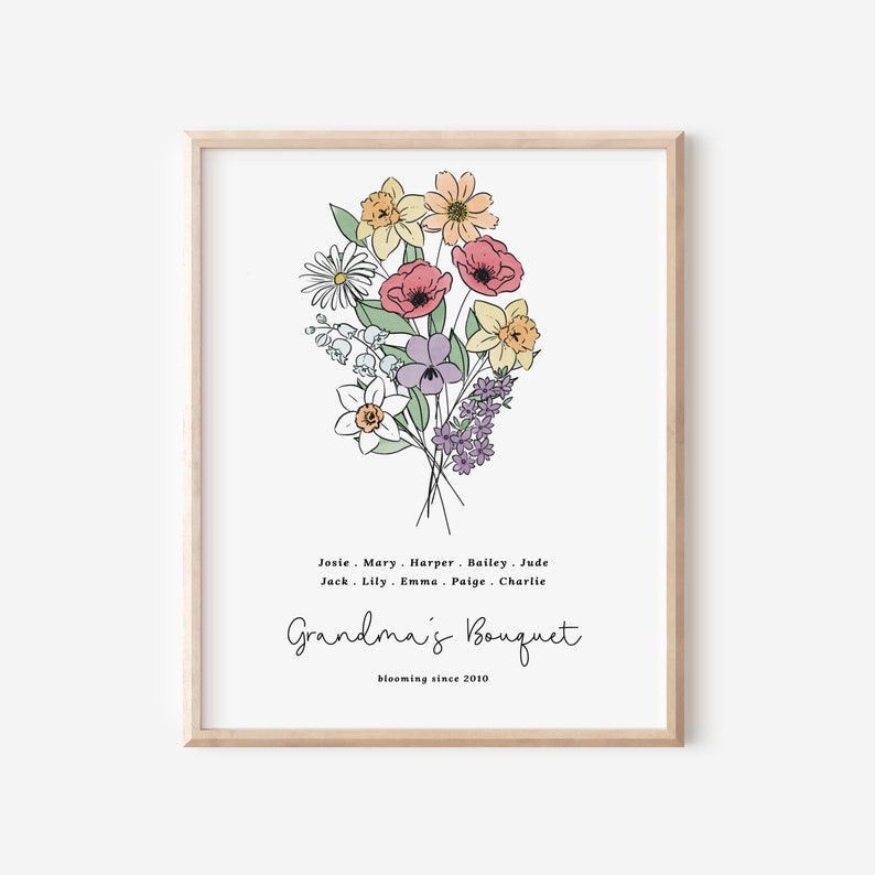 Family Birth Flower Bouquet Printable up to 10 Etsy