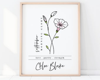 Custom Name September Birth Flower Morning Glory | Personalized Digital Printable | Garden Inspired Gift for Mom