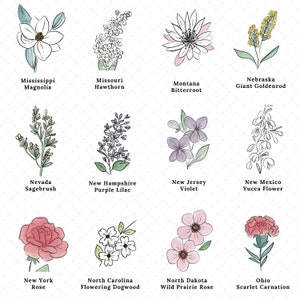 Custom Couples State Flower Printable - Etsy