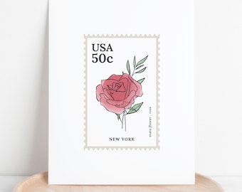 New York US State Flower Stamp | Rose Watercolor Floral Art Printable