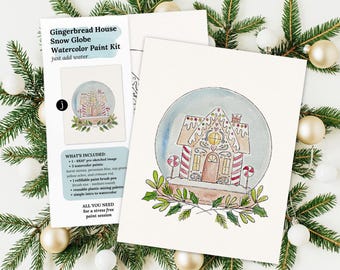 Gingerbread House Snow Globe Watercolor Paint Kit | Pre-Sketched Art Set for Christmas Paint Party