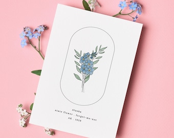 Alaska State Flower | Forget Me Not Watercolor Floral Art Printable