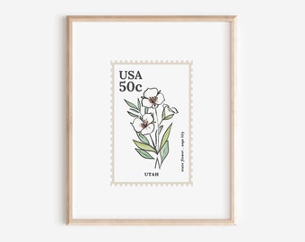 Utah US State Flower Stamp | Sego Lily Watercolor Floral Art Printable
