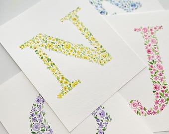 Hand Painted Letter Painting | Custom Single Color Floral Botanical Initial Wall Art