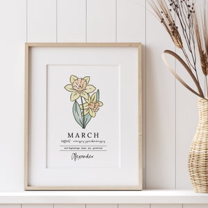 March Yellow Daffodil Birth Flower Personalized Name Unframed Art Print Custom Gift for Birthdays Birth Flower Vinyl Sticker Add On image 6