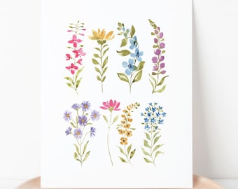 Alpine Wildflower Meadow Print | Watercolor Hand Painted Wall Decor