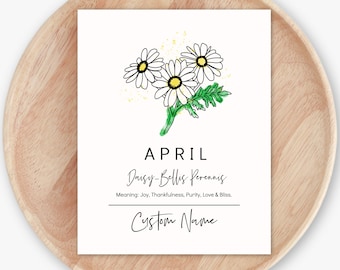 April Birth Flower Daisy | Personalized Digital Printable | Watercolor Birthday Art Gift | Nursery Wall Decor