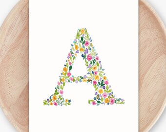 Letter A | Painted Wildflower Monogram Printable | Floral Initial Wall Decor
