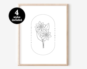 December Birth Flower Poinsettia | Watercolor Oval Frame Simple Art Printable | Illustrated Floral Digital Art