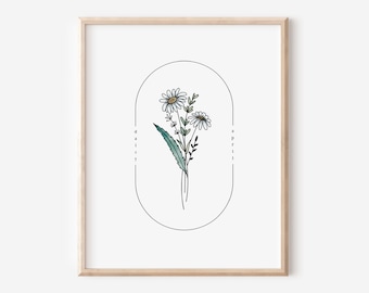 April Birth Flower Daisy | Watercolor Oval Frame Simple Art Printable
