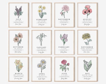 Personalized Name Birth Flower Printable | 28 Options Custom Gift for Birthdays | Nursery Wall Decor | Floral Inspired Gift