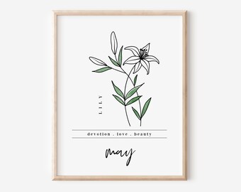 May Lily Birth Flower Digital Art Printable | Floral Inspired Gift for May Birthday | Simple Line Art