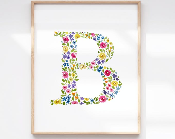 Featured listing image: Hand Painted Wildflower Letter Monogram | Bright Floral Watercolor Original Painting