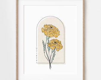 Marigold Flower Printable | 6 Styles Included Illustrated Floral Arch Digital Wall Art