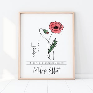 Custom Name August Birth Flower Poppy | Personalized Digital Printable | Garden Inspired Birthday Gift