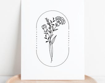 January Birth Flower Carnation | Simple Line Art Printable | Floral Wall Decor