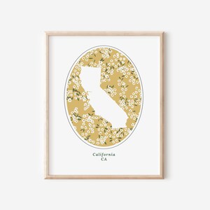 Kalifornien Zustand Daisy Blumenmuster Printable | Gänseblümchen Golden Floral | Hochzeit Geburtstagsgeschenk
