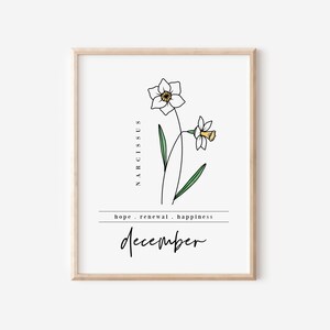 December Narcissus Birth Flower Digital Art Printable | Floral Garden Inspired Gift for Dec Birthdays | Gift for Mother&#39;s Day