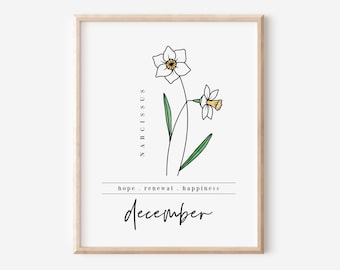 December Narcissus Birth Flower Digital Art Printable | Floral Garden Inspired Gift for Dec Birthdays | Gift for Mother's Day