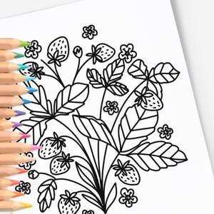 Strawberries | Hand-Drawn Digital Coloring Page | Cute Fruit Printable Color Sheet
