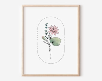 July Birth Flower Water Lily | Watercolor Oval Frame Simple Art Printable | Garden Inspired Gift