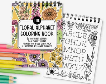 Floral Alphabet Coloring Book | Hand Illustrated Pocket Size Creative Fun | Spiral Bound Notepad
