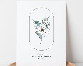 Mississippi State Flower | Evergreen Magnolia Watercolor Floral Art Printable