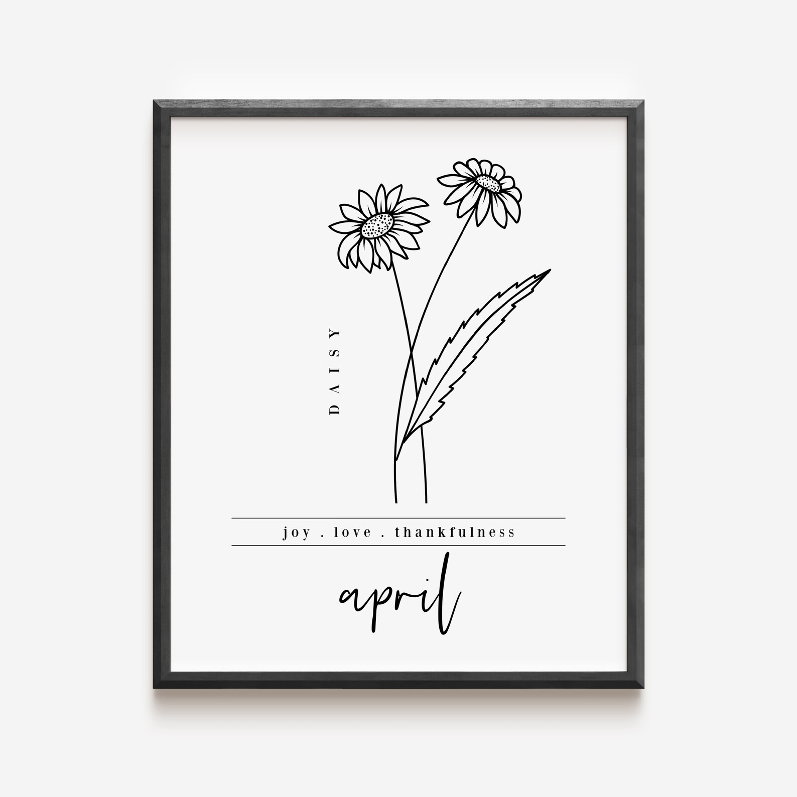 April Birth Flower Daisy Black & White Art Printable - Etsy