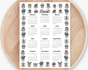 2026 Calendar Print | Potted Plants At A Glance Unframed Art | Floral Office Wall Decor | Family & Coworker Gift