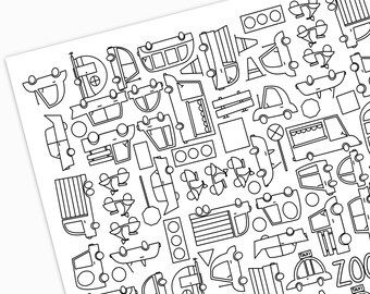 Cars Trucks & Scooters Printable | Hand-Drawn Digital Coloring Page